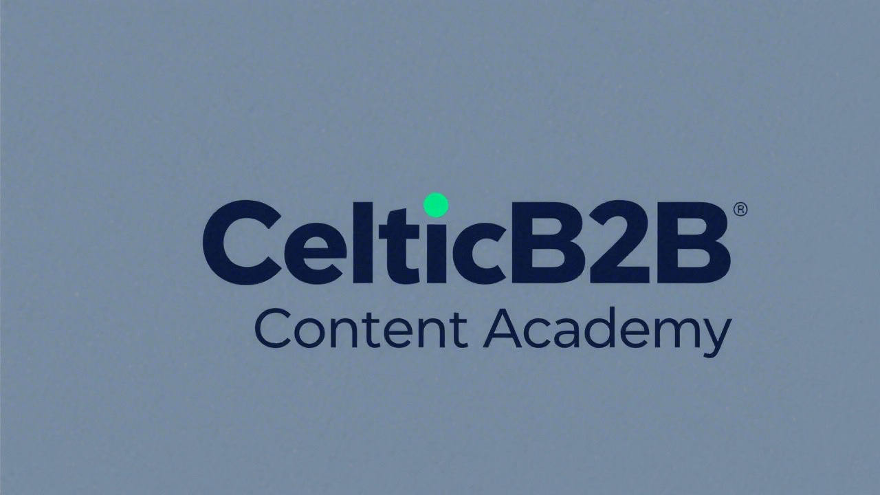 Simple navy wordmark logo reading CelticB2B Content Academy with clean sans-serif typography and a small emerald dot accent representing clarity and focus.